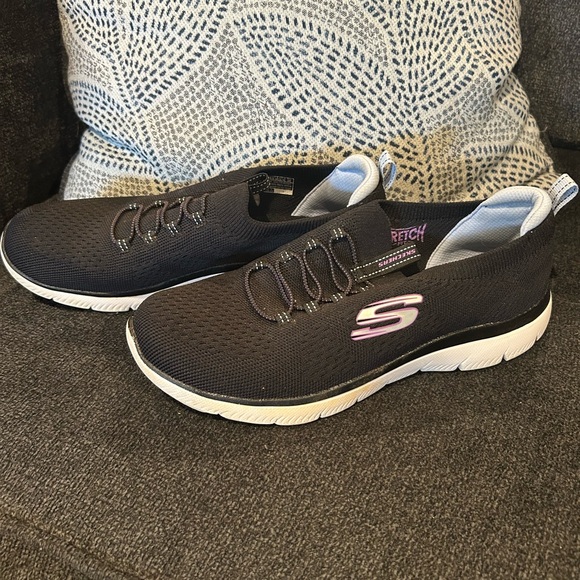 Skechers Shoes - Skechers Women's Black Slip-On Sneakers with Pink Logo Accent